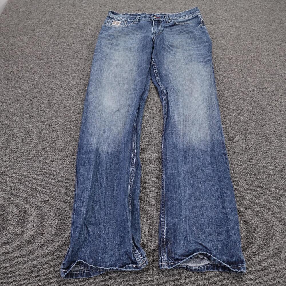 Cinch Jeans Mens 35x34 Blue Med Wash Relaxed Bootcut Distressed Denim MB92834